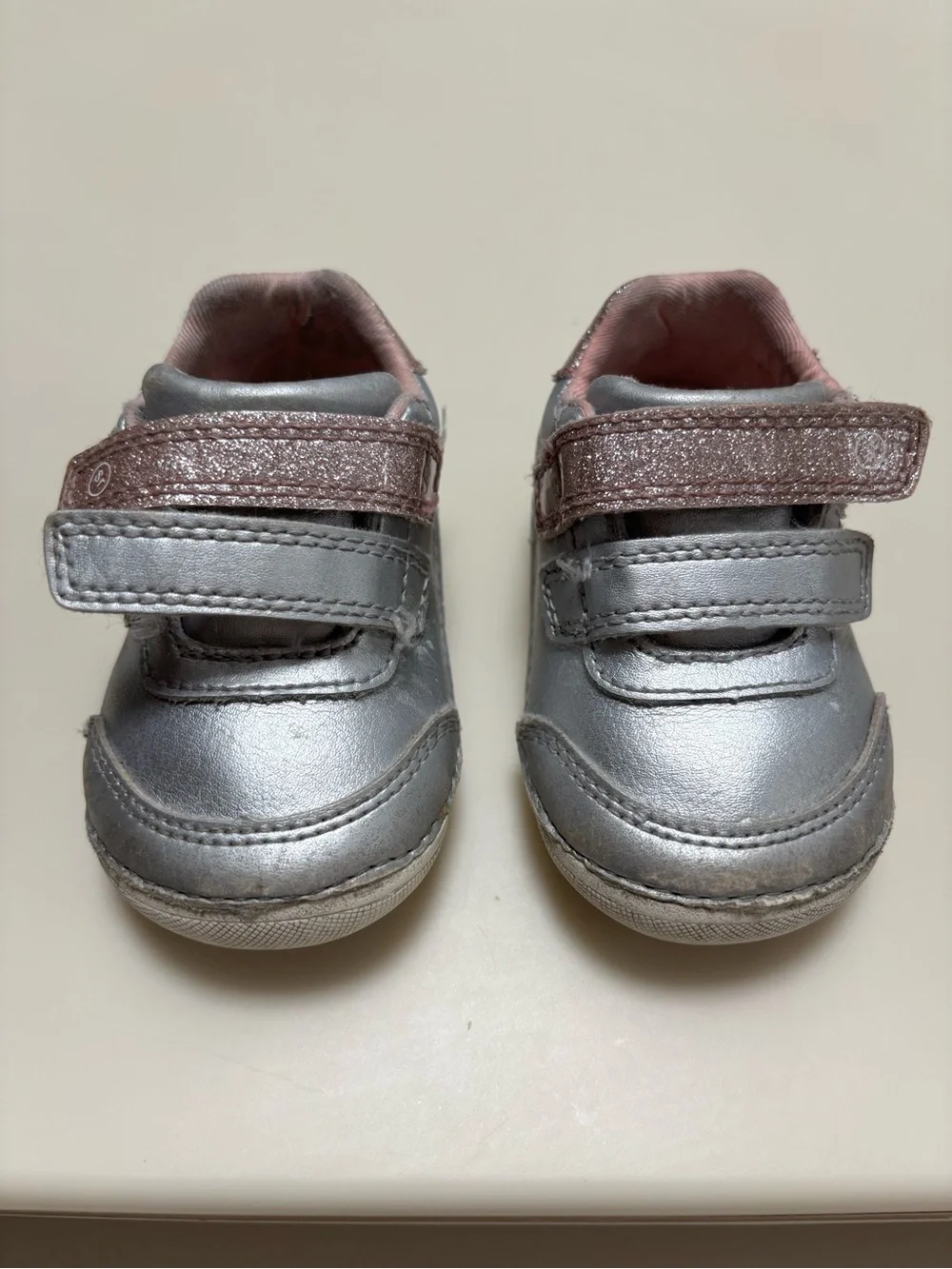 Stride Rite Silver and Pink Velcro sneaker- baby 3.5